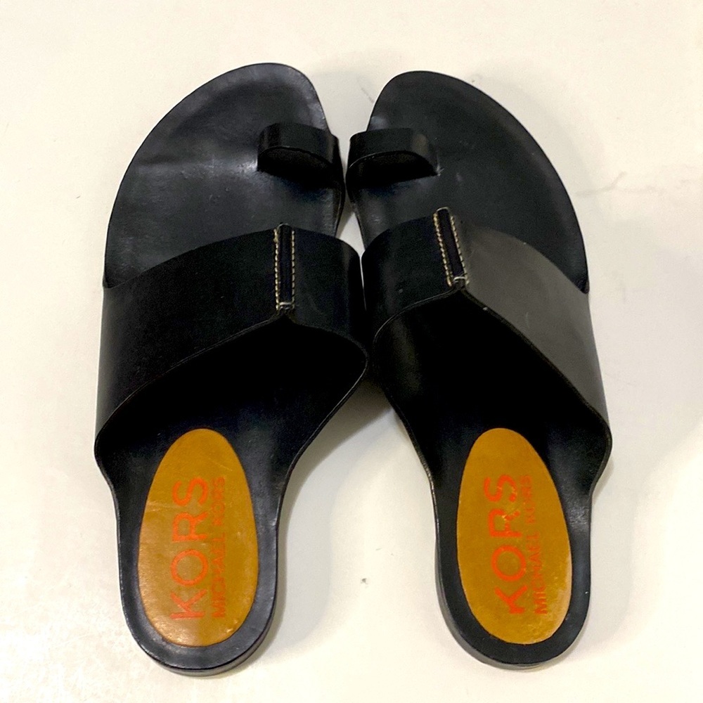 Michael Kors Black Leather Flat Open Toe Sandals Size 10M